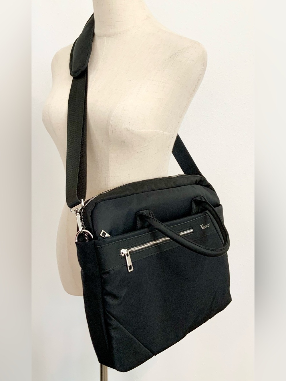 ~New~ Unisex Nylon Laptop/iPad Sleeve Multi Layer Crossbody Bag Black
